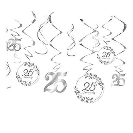 25th Anniversary Swirls, Happy Anniversary Banner, Silver Latex Balloons Combo Pack