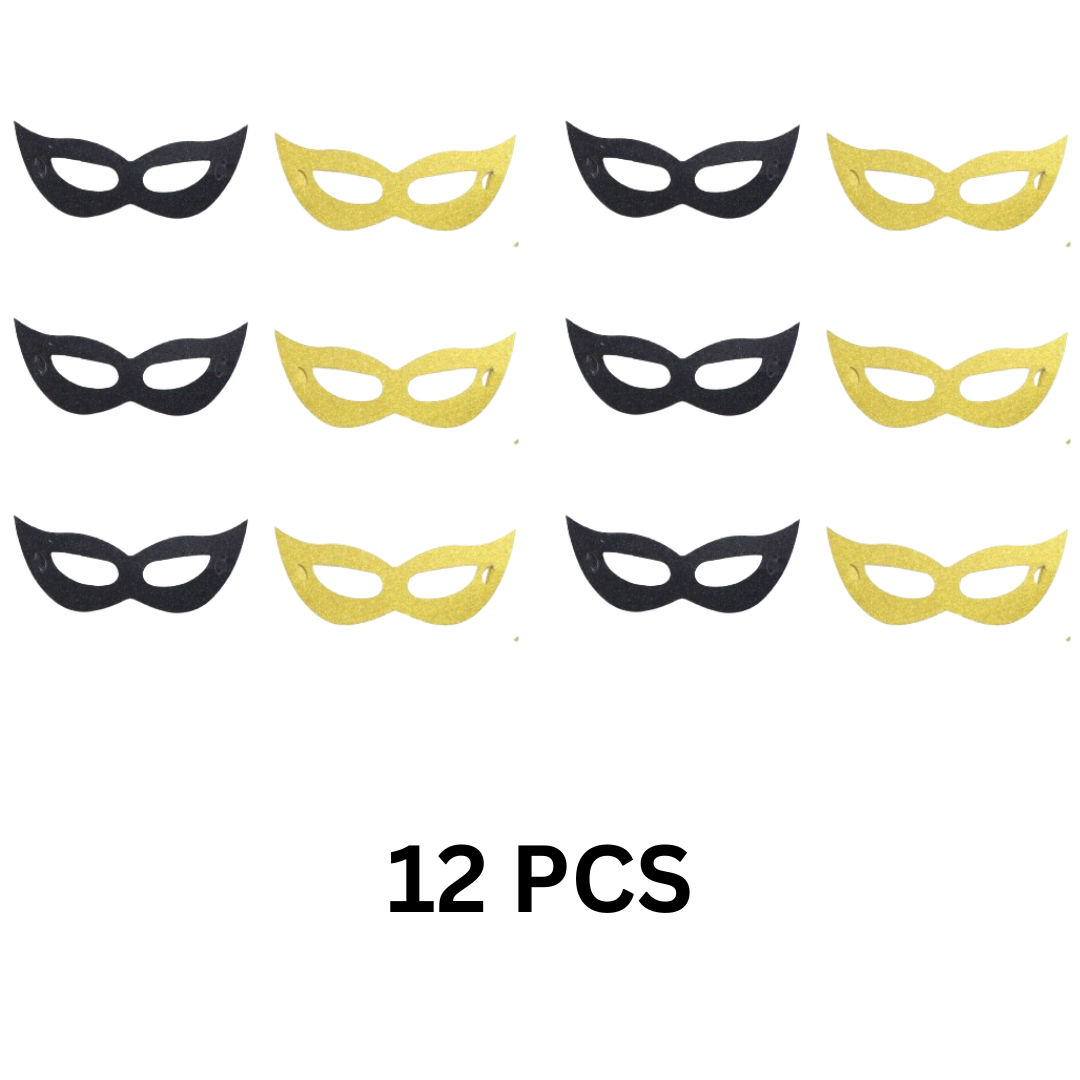 Black and Golden Masquerade Mask - 12pcs, 6 pcs of gold and black