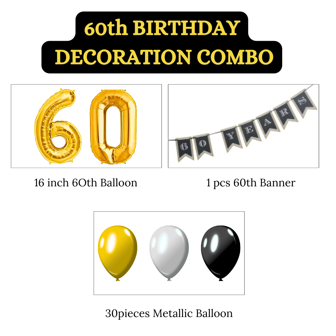 Wanna Party Happy 60th Birthday Decorations Combo Kit - 33 pcs