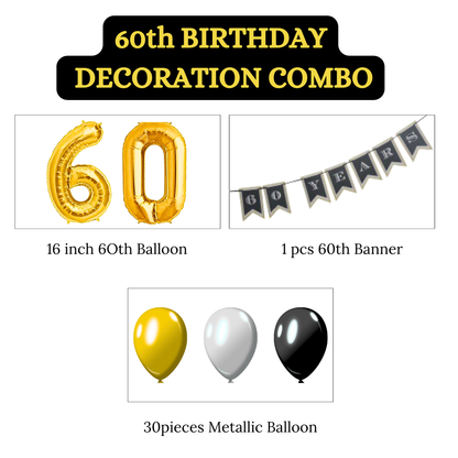 Wanna Party Happy 60th Birthday Decorations Combo Kit - 33 pcs