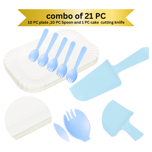 Magic Candle Set Multicolor w/  Blue Knife, Fork & PLate Set - 26PC