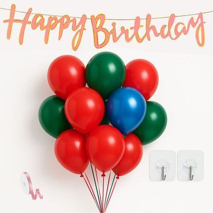 Macaron Happy Birthday Cursive Banner with Macoron Balloons and Wall Hooks Birthday Combo - Set of 13PC