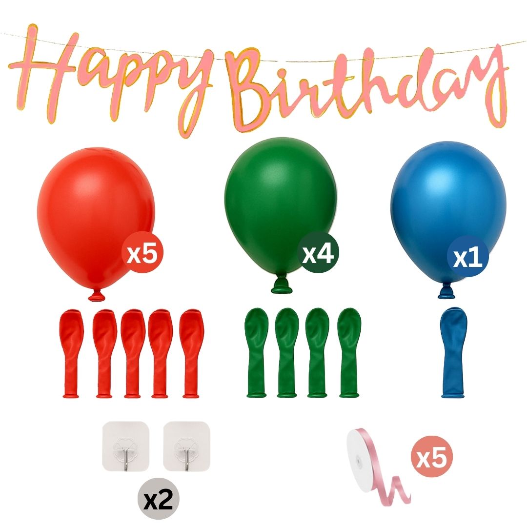 Macaron Happy Birthday Cursive Banner with Macoron Balloons and Wall Hooks Birthday Combo - Set of 13PC