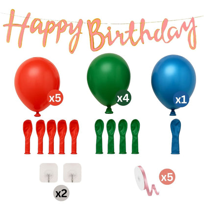 Macaron Happy Birthday Cursive Banner with Macoron Balloons and Wall Hooks Birthday Combo - Set of 13PC