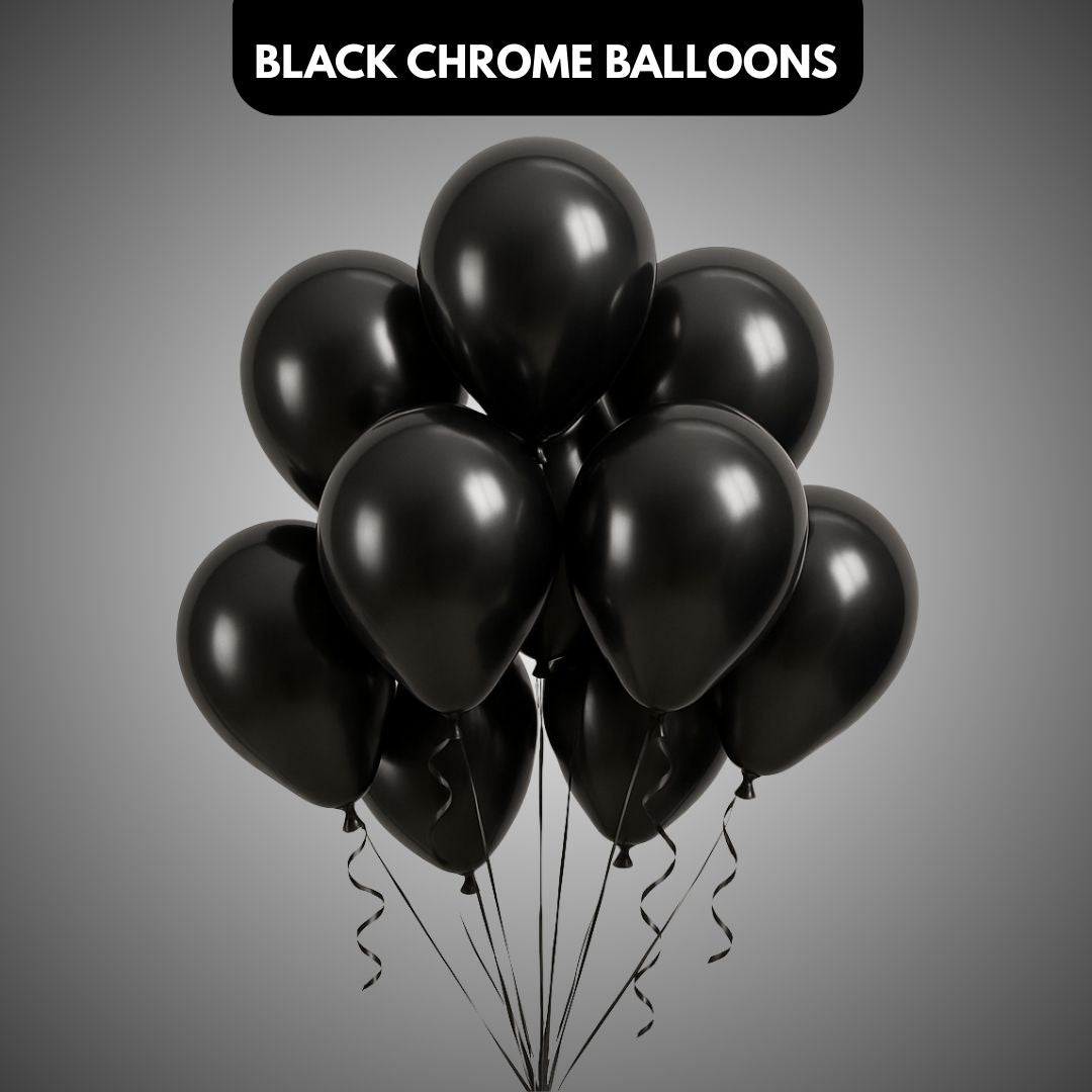 Black Chrome Balloon Latex / Rubber Balloons - Helium Quality - 12 inches - Bulk Pack - 50PC