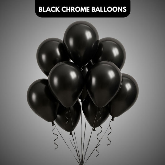 Black Chrome Balloon Latex / Rubber Balloons - Helium Quality - 12 inches - Bulk Pack - 50PC