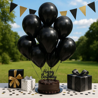 Black Chrome Balloon Latex / Rubber Balloons - Helium Quality - 12 inches - Bulk Pack - 50PC