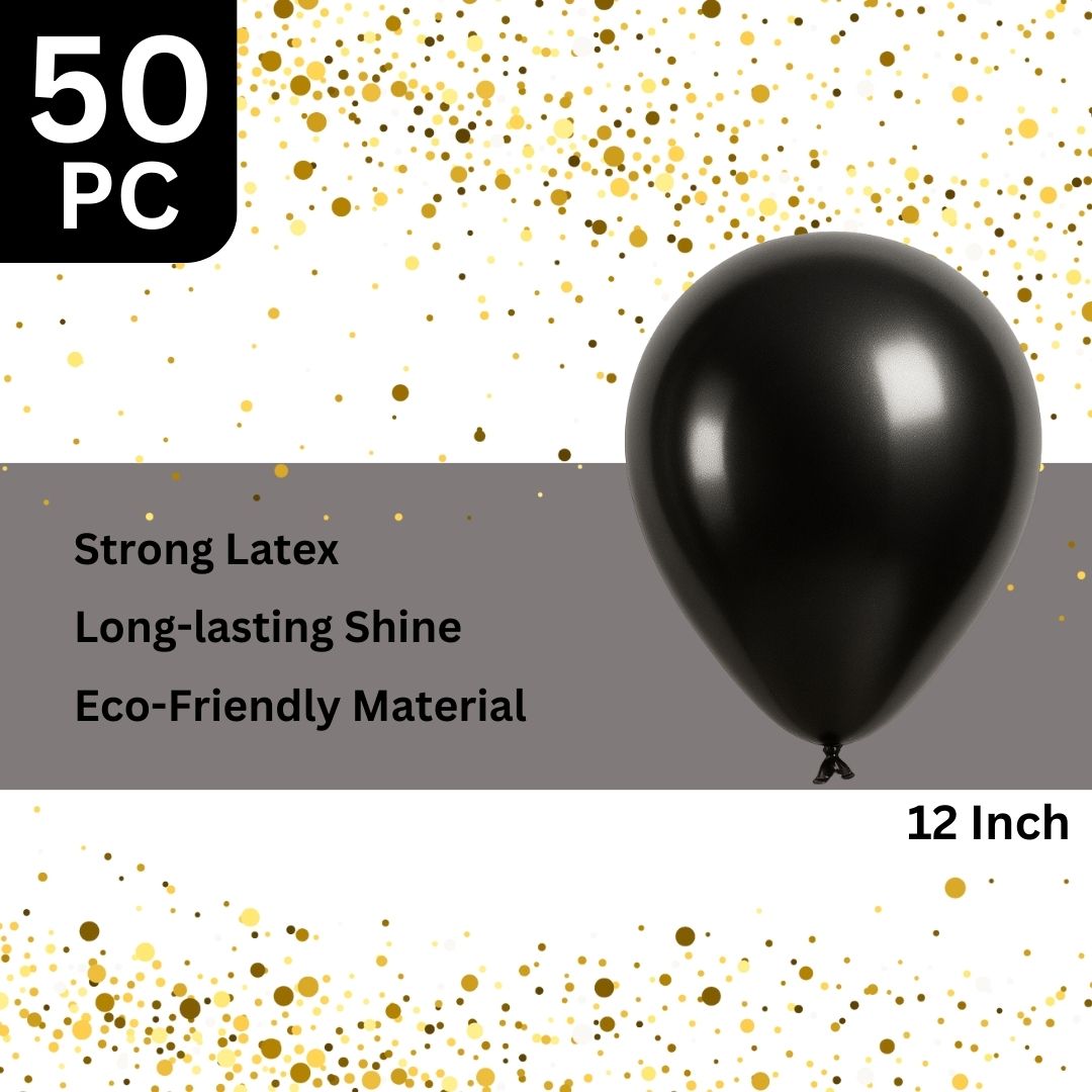 Black Chrome Balloon Latex / Rubber Balloons - Helium Quality - 12 inches - Bulk Pack - 50PC