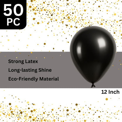 Black Chrome Balloon Latex / Rubber Balloons - Helium Quality - 12 inches - Bulk Pack - 50PC
