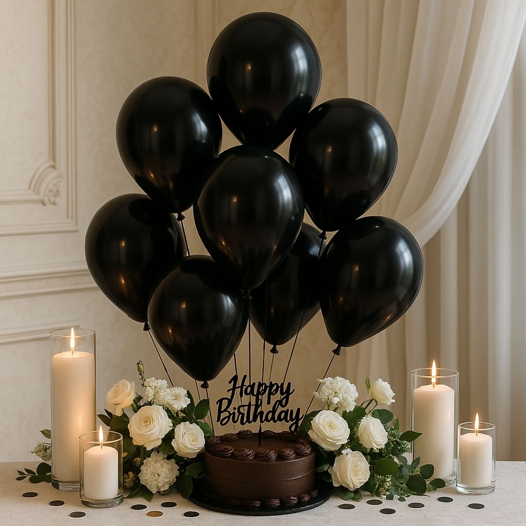 Black Chrome Balloon Latex / Rubber Balloons - Helium Quality - 12 inches - Bulk Pack - 50PC