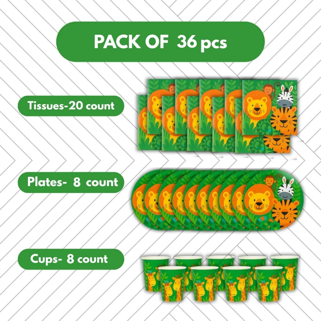 Jungle Theme Birthday Tableware Set - 36PC - Up to 10 Pax