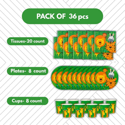 Jungle Theme Birthday Tableware Set - 36PC - Up to 10 Pax