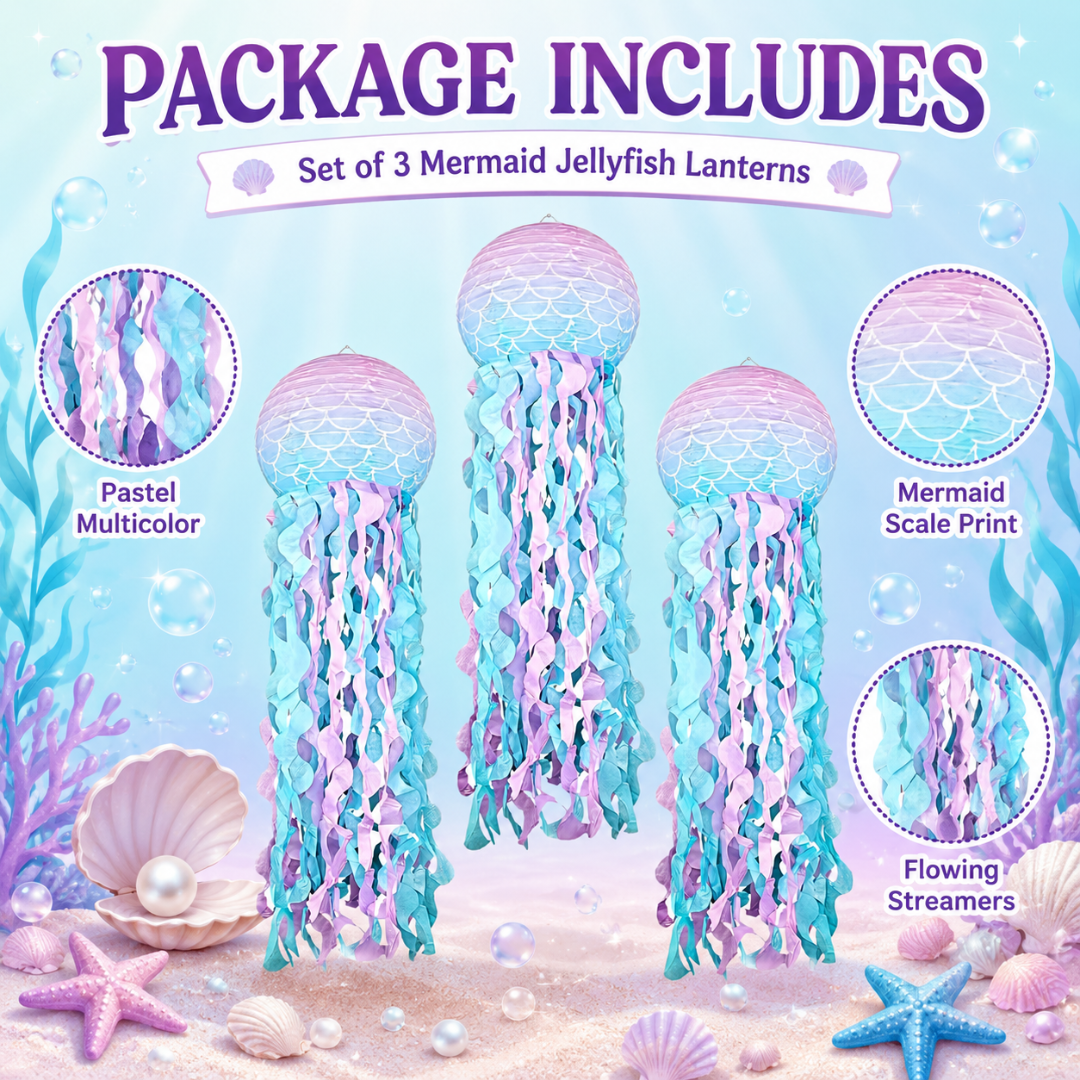 Mermaid Lanterns Hanging Decoration Combo 3PC - Ocean Theme | Wanna Party - Image 8