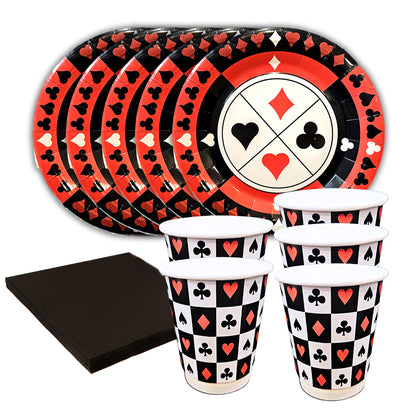 Card Party Theme Tableware Set w/ Plates, Cups & Napkins - 40PC