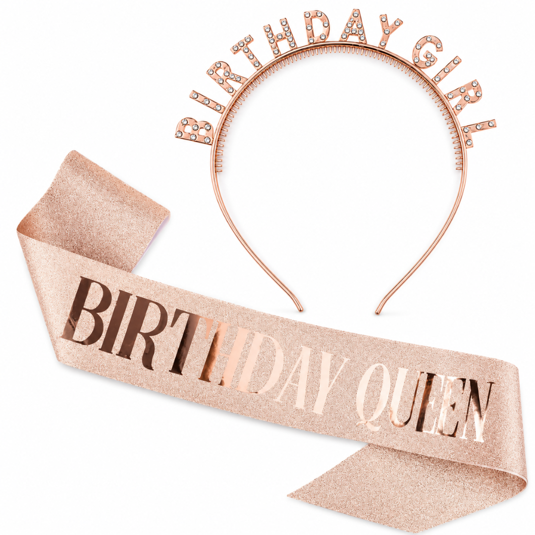 Happy Birthday Tiara Headband with Birthday Queen Sash Combo - 2PC