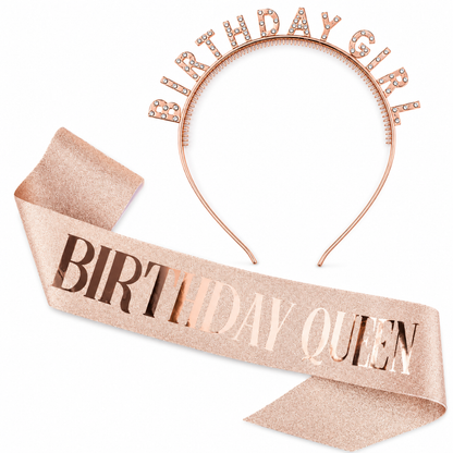 Happy Birthday Tiara Headband with Birthday Queen Sash Combo - 2PC
