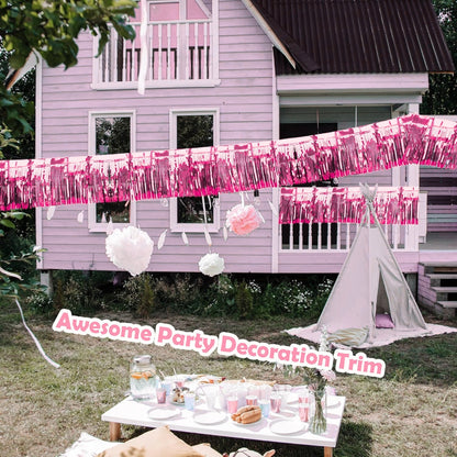 Metallic Foil Fringe Light Pink Garland Set for Wall Hanging Decoration - 4PC