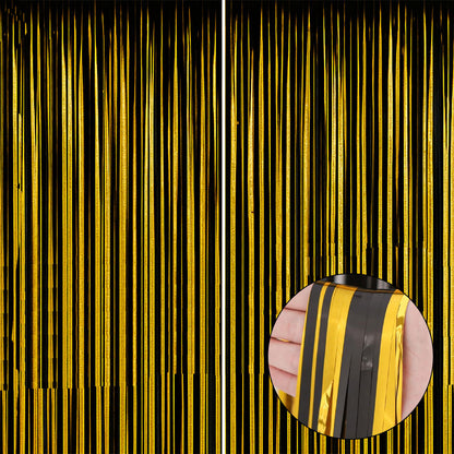 Wanna Party Black Gold 2 Pack Metallic Tinsel Foil Fringe Curtains, 3x6 Feet Black Gold Streamers for Party, Door Streamers Party Decorations, Party Streamers for Birthday Christmas Party Decorations