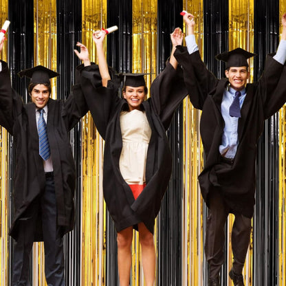 Wanna Party Black Gold 2 Pack Metallic Tinsel Foil Fringe Curtains, 3x6 Feet Black Gold Streamers for Party, Door Streamers Party Decorations, Party Streamers for Birthday Christmas Party Decorations