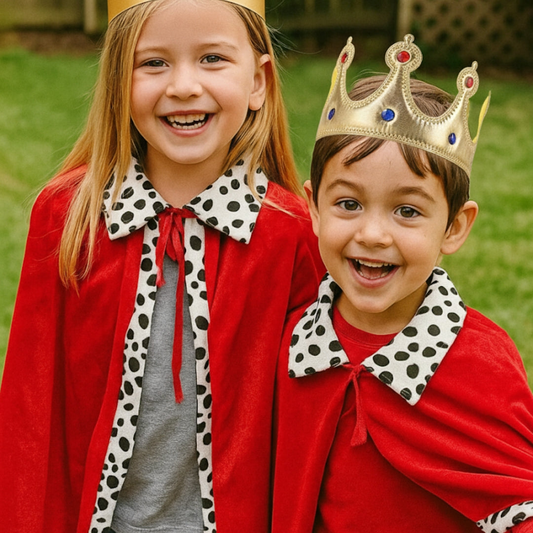 King Costume Set - Red Cloak, Golden Crown And Scepter Set Prince Capes Halloween Costume - Free Size