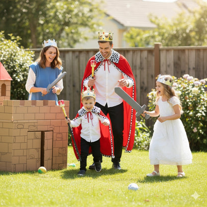 King Costume Set - Red Cloak, Golden Crown And Scepter Set Prince Capes Halloween Costume - Free Size