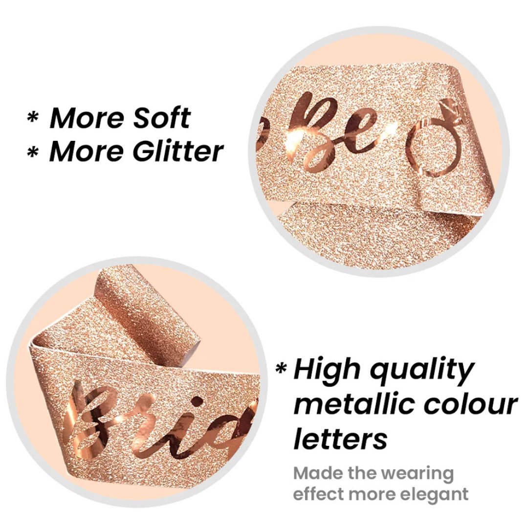 Bride to Be Sash and Rose Gold Badge Pin Kit - Set of 2