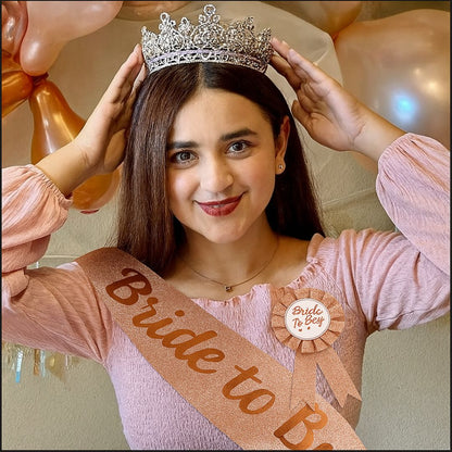 Bride to Be Sash and Rose Gold Badge Pin Kit - Set of 2