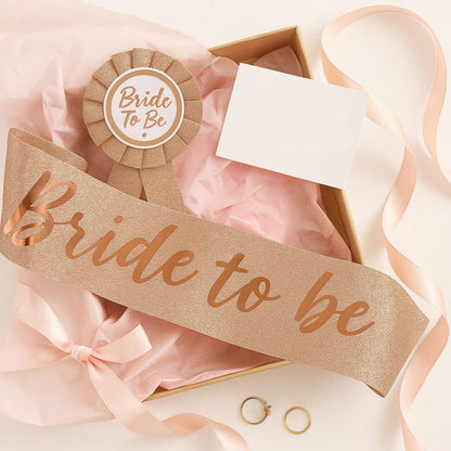 Bride to Be Sash and Rose Gold Badge Pin Kit - Set of 2