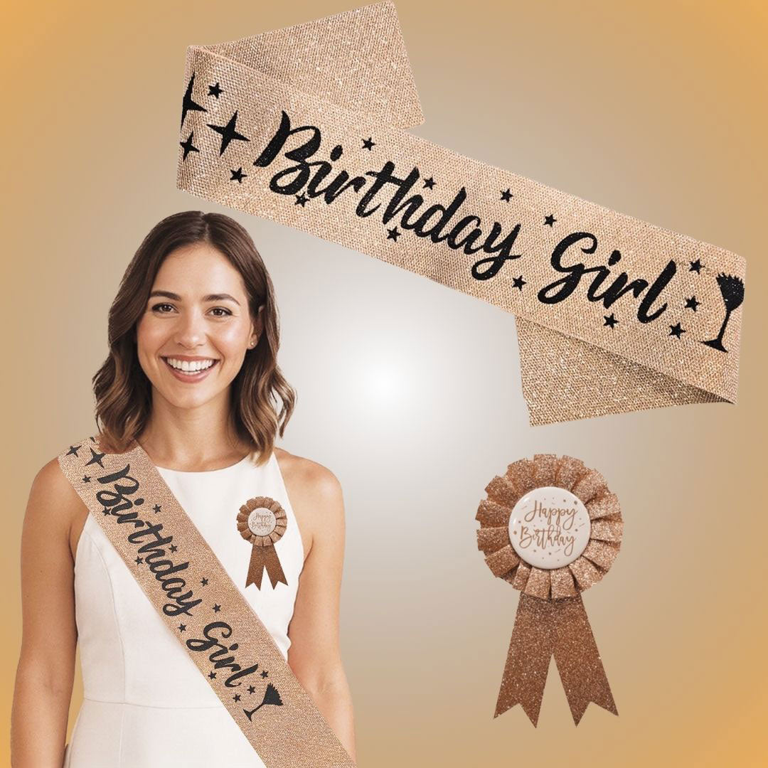 Birthday Girl Sash & Badge Combo - Set of 2