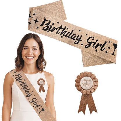 Birthday Girl Sash & Badge Combo - Set of 2
