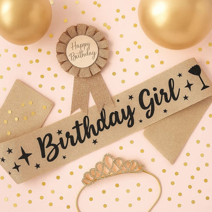 Birthday Girl Sash & Badge Combo - Set of 2