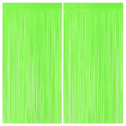 2Pcs Textured Shiny Neon Green Foil Curtain For Decoration – 3.28 x 6.56 FT