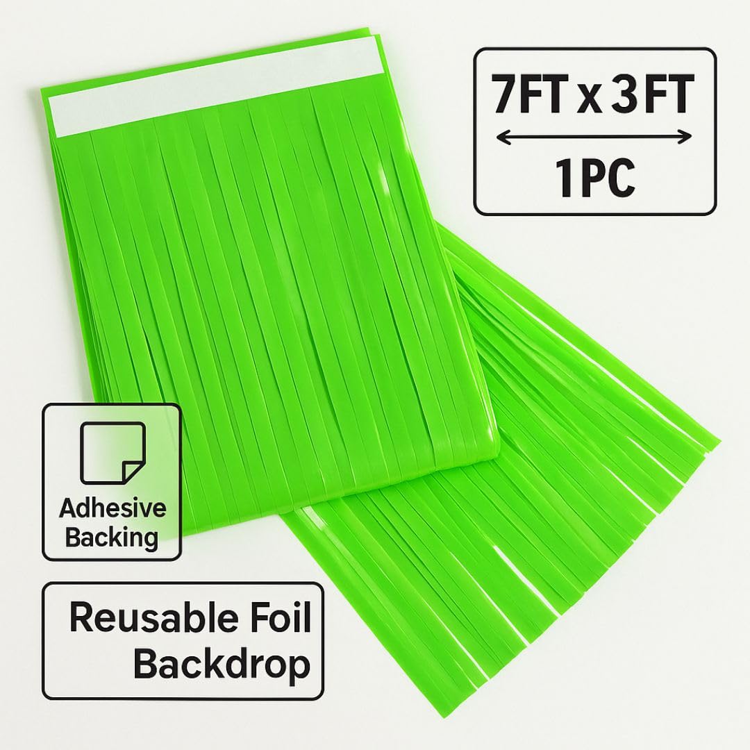 2Pcs Textured Shiny Neon Green Foil Curtain For Decoration – 3.28 x 6.56 FT