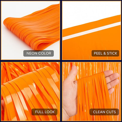 2Pcs Textured Shiny Neon Orange Foil Curtain For Decoration – 3.28 x 6.56 FT