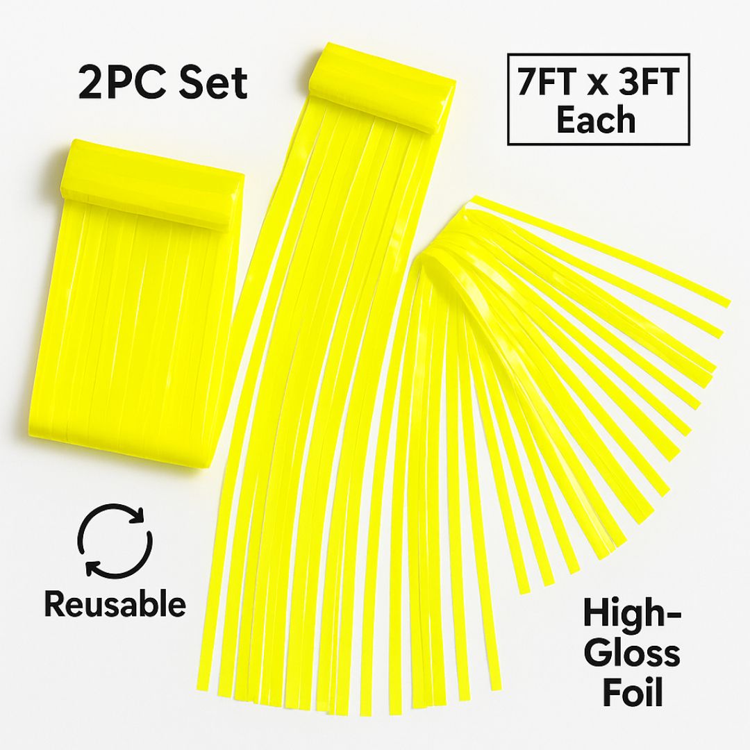 Wanna Party Pack of 2 Neon YellowFoil Curtains Backdrop
