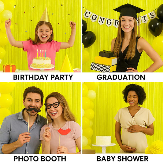 Wanna Party Pack of 2 Neon YellowFoil Curtains Backdrop