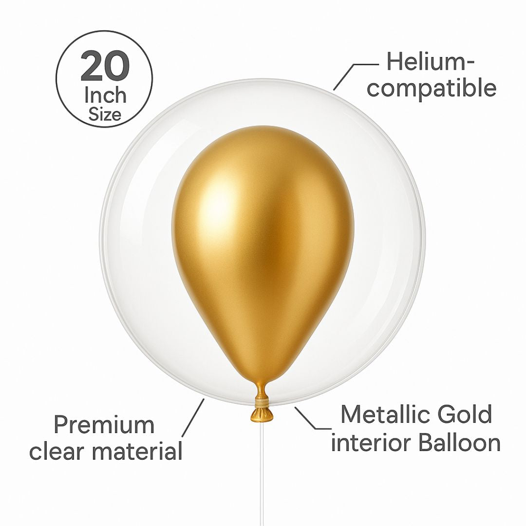 Transparent Bubble Balloons with Gold Inner Balloons – 5PC