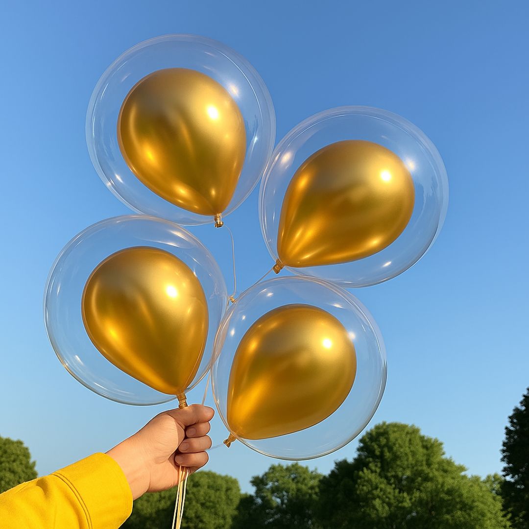 Transparent Bubble Balloons with Gold Inner Balloons – 5PC