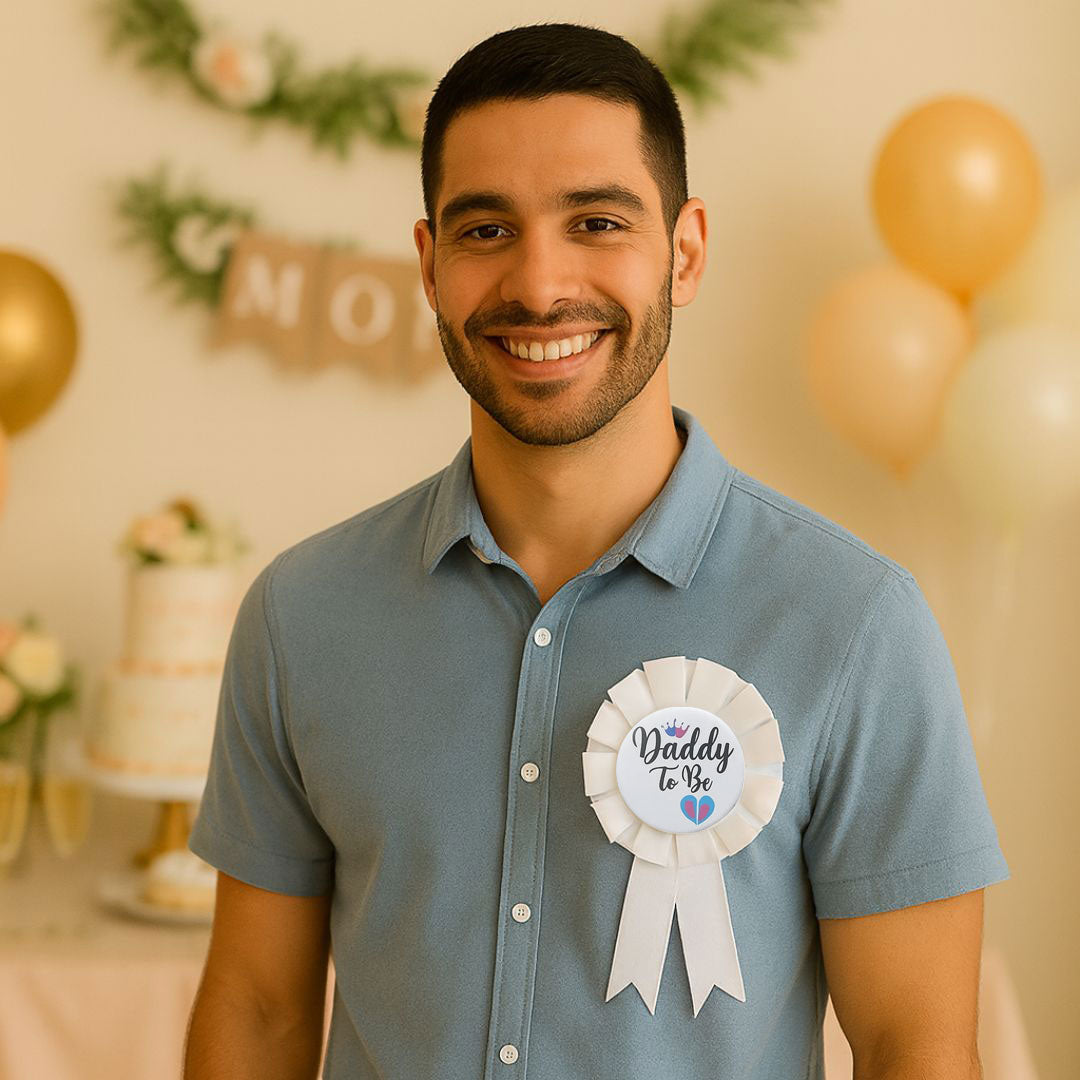 Mom to Be Sash, Maternity Belly Band and Dad to Be Pin Badge for Baby Shower Gift for ExpectingParents - Set of 3