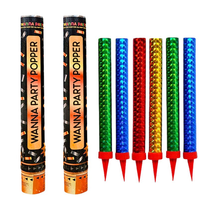Party Poppers - Pack of 2 & and Sparkling Candle - Pack of 6 Combo Pack
