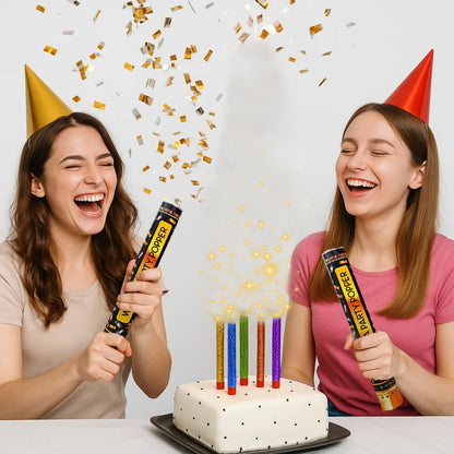 Party Poppers - Pack of 2 & and Sparkling Candle - Pack of 6 Combo Pack