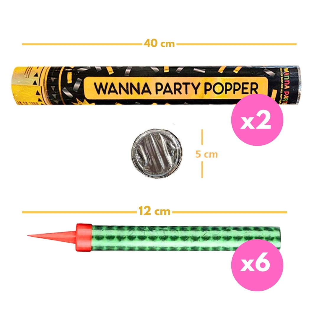 Party Poppers - Pack of 2 & and Sparkling Candle - Pack of 6 Combo Pack