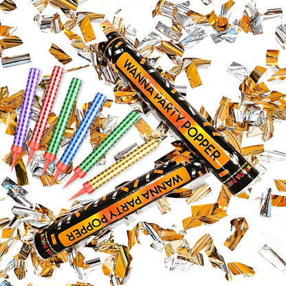 Party Poppers - Pack of 2 & and Sparkling Candle - Pack of 6 Combo Pack