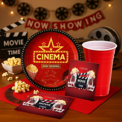 Movie Night Bollywood Hollywood Theme Tableware Set - Pack of 40