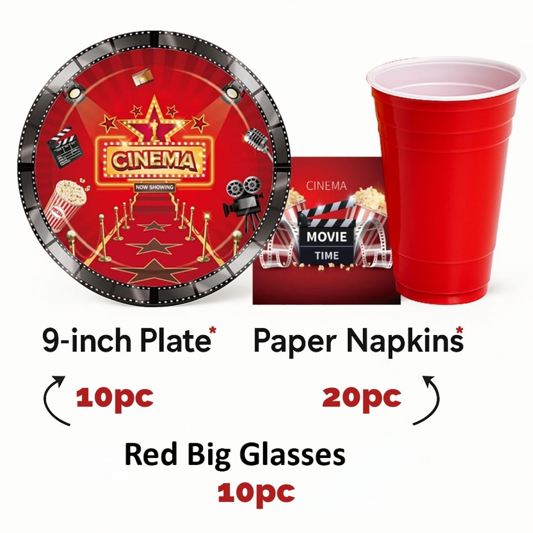 Movie Night Bollywood Hollywood Theme Tableware Set - Pack of 40