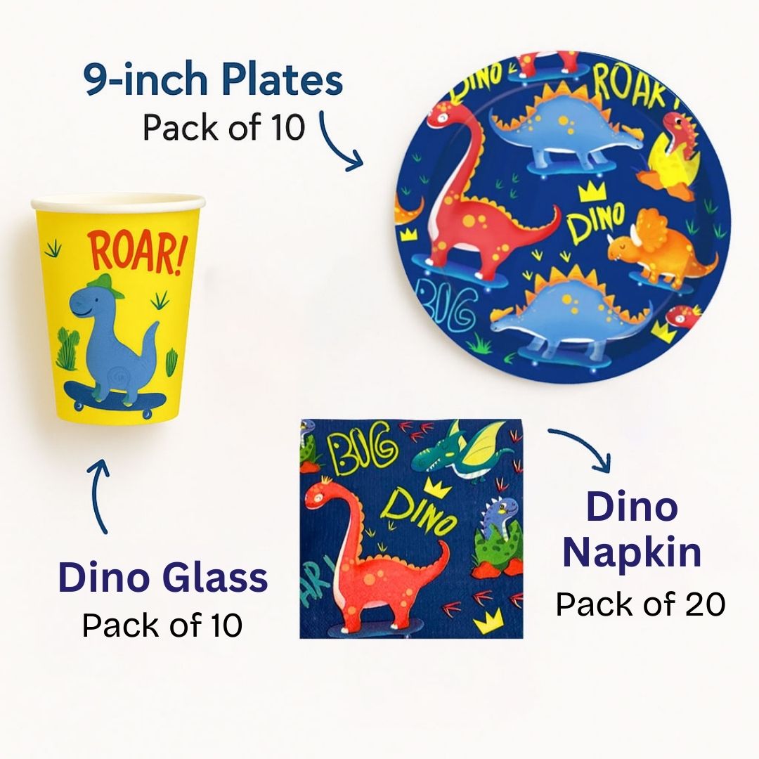 Dinosaur Theme Tableware Set - Pack of 40