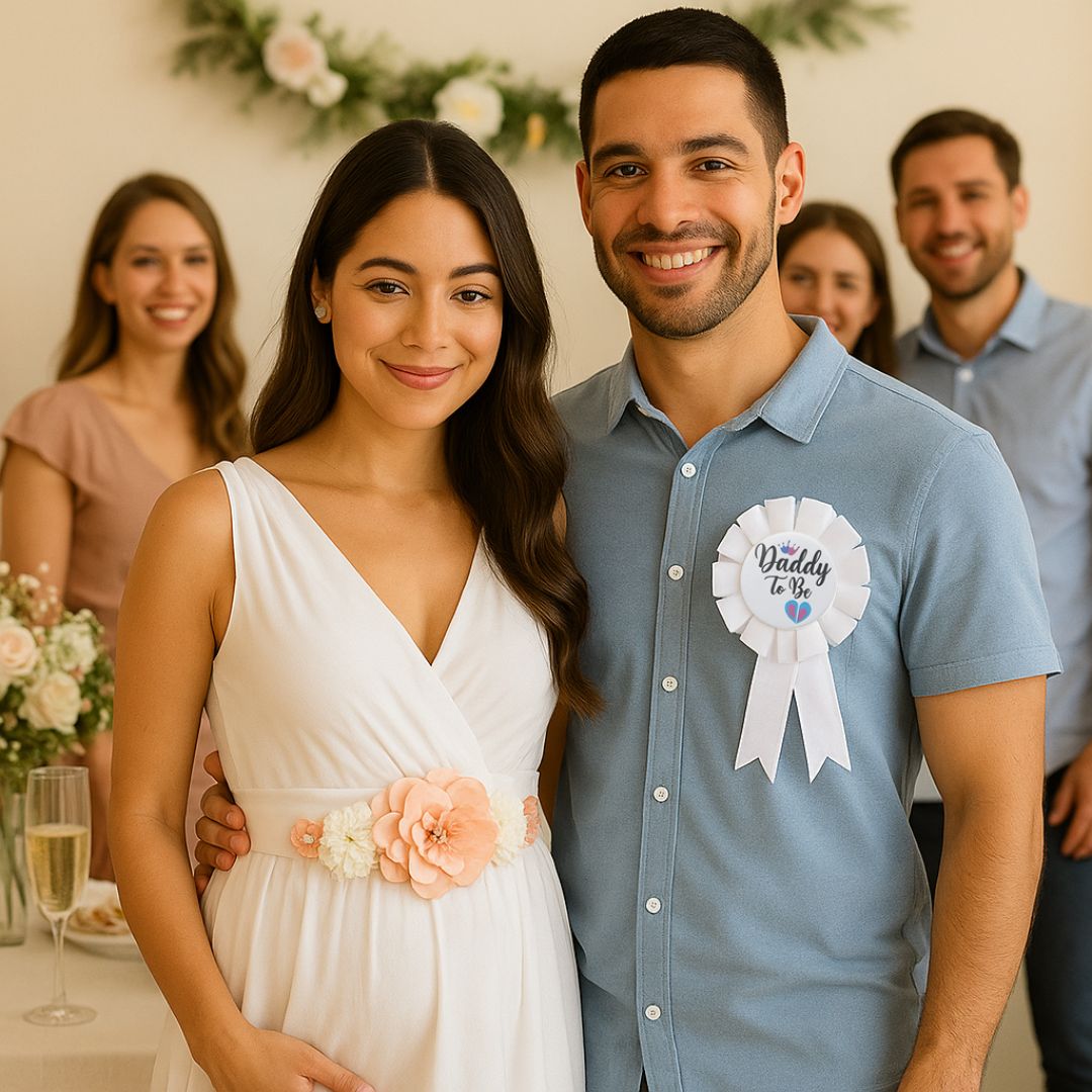 Maternity Sash Floral Waistband and Corsage Set – Floral Belly Band with Dad to Be Pin for Baby Shower Party Decorations and Pregnancy Photoshoot Gift - Set of 2