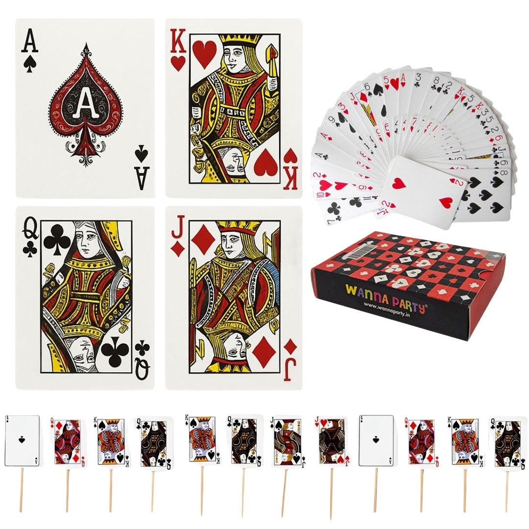 Wanna Party Cards Party Decor Set-Pack of 4 AKQJ Placemats,Set of 16 Toothpicks and a Deck of Professional Playing Cards for Diwali Cards Party Decoration