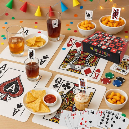 Wanna Party Cards Party Decor Set-Pack of 4 AKQJ Placemats,Set of 16 Toothpicks and a Deck of Professional Playing Cards for Diwali Cards Party Decoration