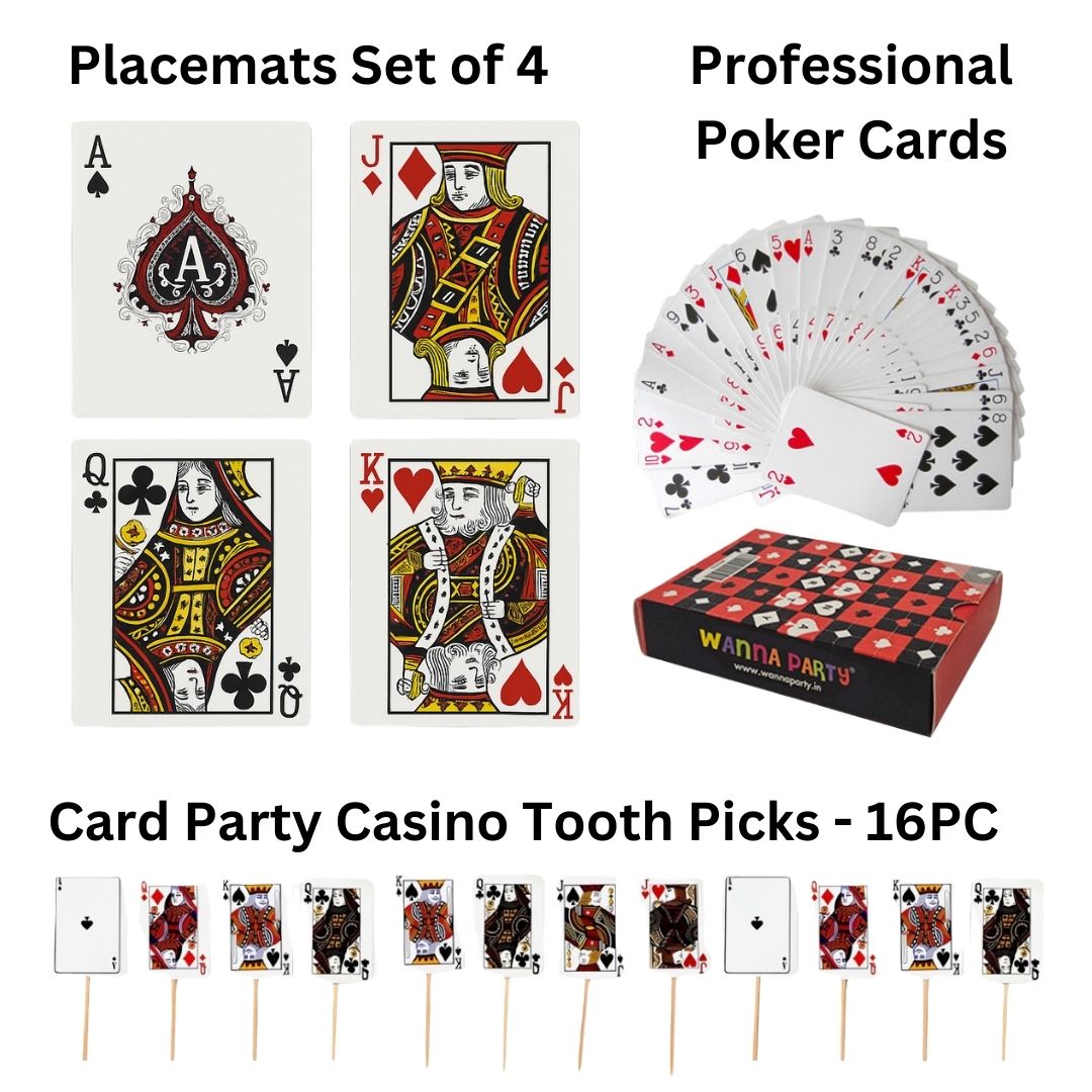 Wanna Party Cards Party Decor Set-Pack of 4 AKQJ Placemats,Set of 16 Toothpicks and a Deck of Professional Playing Cards for Diwali Cards Party Decoration